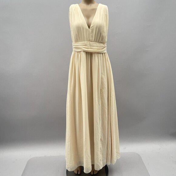 Lulus Dress Size Medium Ivory Chiffon Maxi Formal Wedding Party Drape Open Back - Picture 1 of 13
